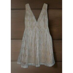 Lulus | Size Small | Cream Lace Floral V-Neck Fit & Flare Mini Dress